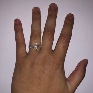Jewelry: Dainty Silver with Rhinestone Cross Ring